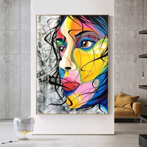 Graffiti Art Women Oil Painting on Canvas Wall Art Posters and Prints Colors Portrait Picture for Living Room Home Cuadros Decor