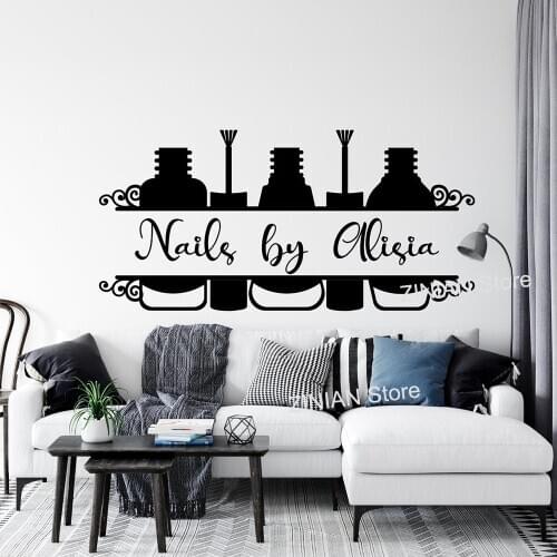 Customized Beauty Salon Name Wall Decal Nail Care Decals Window Posters Personalized Pedicure Manicure Text Wall Stickers A568