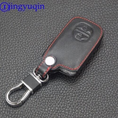 Jingyuqin Remote Car Genuine Leather Control Key Cover Case For Toyota Land Cruiser 2Button Smart Car Keychain