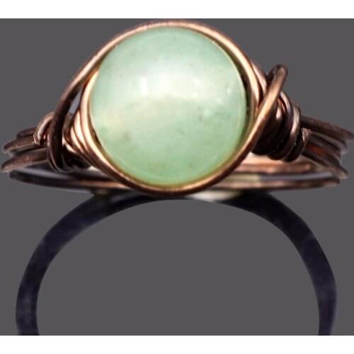 Retro Healing Lava Stone Wire Wrapped Crystal Rings Small Circle Midi Natural Amethysts Agates Aventurine Quartz Finger Rings