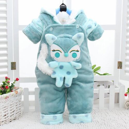 Winter Autumn Cartoon Fox Thicken Long Sleeve+Suspender Trousers 0-2T Baby Infant Girl 2 Pieces Cute Childrens Clothes Overalls