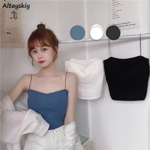 Camisole Women Summer New Spaghetti Straps Simple Leisure Soft Sexy Elegant All-match Students Tops Camis High Quality Female