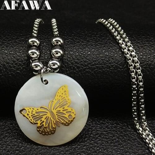 Fashion Butterfly Shell Stainless Steel Necklace for Women Gold Color Bead Long Chain Necklace Jewellery collier N18655