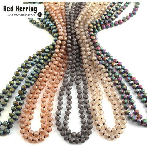 Fashion Bohemian Tribal Jewelry Frosted Crystal knotted long Halsband 5X8 Glass Crystal Necklace