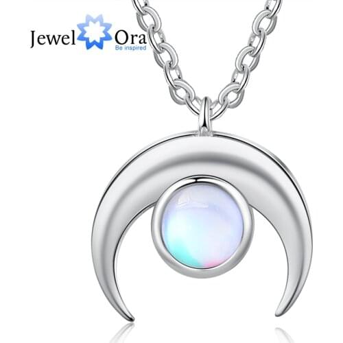 JewelOra Fashion Moon 925 Sterling Silver Necklaces & Pendants Delicate Moonstone Necklaces for Women Silver 925 Jewelry Gifts