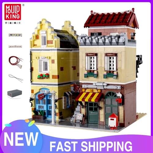MOULD KING City Street Building Toys The MOC LED Coffee House with Light Building Blocks Assembly Bricks Kits Kids Birthday Gift