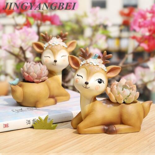 2019 NEW DEER FLOWER POT Cartoon Animal Plants Resin vase Succulent Planter Pot Mini Bonsai Cactus Home Wedding Decoration Craft