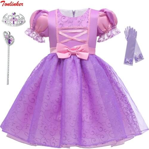 Little Princess Rapunzel Dresses For Girls Purple Evening Dress Baby Girl Gorgeous Ball Gown Fluffy Prom Frocks Kids Clothing