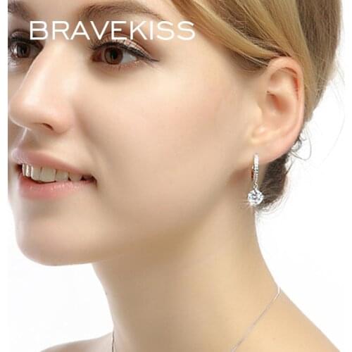 BRAVEKISS Luxury 8mm Round Top Grade CZ Hoop Earrings for Women White Gold Color Earring 2019 New Fashion Jewelry Gifts BUE0014