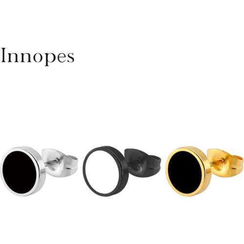 Gothic Round Black Stud Earrings Man Jewelry For Women Stainless Steel Anime Earrings Paired Things 2020 Trend Bijouteri