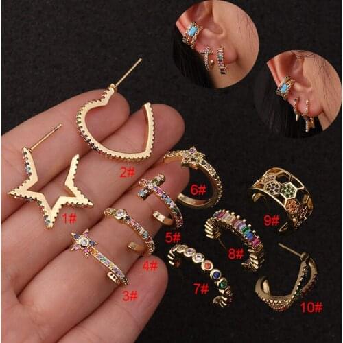 1PC Fashion Bohemian Earrings for Women Exaggerated Personality Five-Pointed Star Net Red Color Zircon Earring Exquisite Jewelry