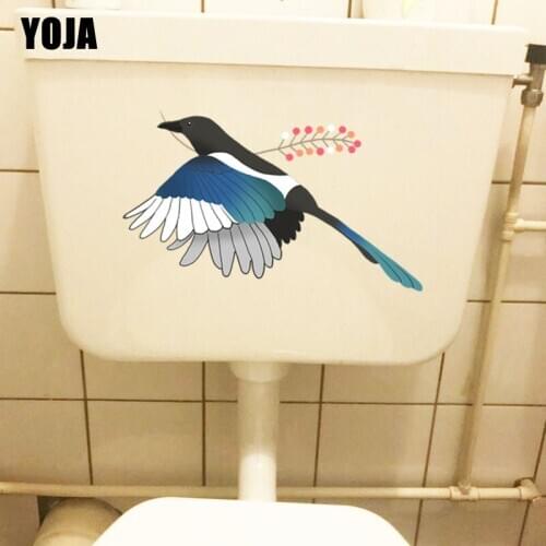 YOJA 23.7X13.8CM Funny Animal Home Decor Toilet Sticker Wall Decal Birds On Flower Branches T3-1173