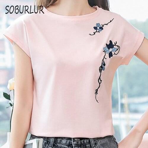 SOBURLUR 2021 Summer Loose T shirt Oversize T-shirt Crop Top Woman Clothing Shirt Harajuku Tops Blousas Tees Womens T-shirt
