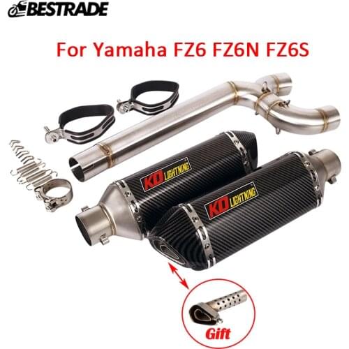 Dual-outlet for Yamaha FZ6 FZ6N FZ6S Motorcycle Exhaust Middle Link Pipe Escape 51mm Mufflers Pipe Removable DB Killer Stainless
