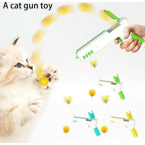 Funny Interactive Cat Toy Kittens Interactive Cat Gun Toy Feathers Balls Sticks Exercise Training Kittens Pet Supplies