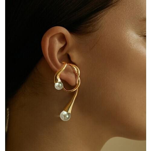 Pearl crystal single ear hanging gold for women irregular earring clip on ear silver color ins unique 2020