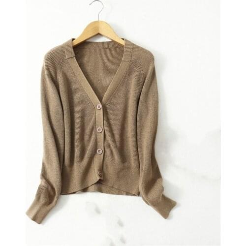 Winter clothes women V-neck Silk blending knitting Cardigans Plus size Sweaters Long sleeve Oversized sweater Silk cardigan