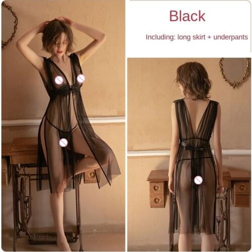 Transparent Nightdress Long Cardigan Skirt Mesh Sexy Lingerie Set Sexi Women Nightgown Erotic Underwear Ladies Sex Tulle Dress