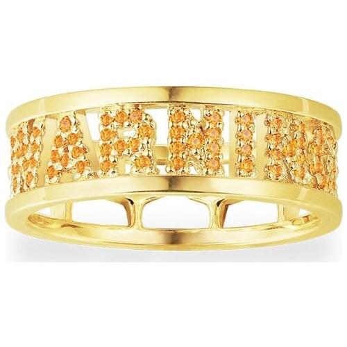 SLJELY Fashion 925 Sterling Silver Yellow Gold Color Letter ring Cubic zirconia Orange Letters Warning Rings Women Brand Jewelry