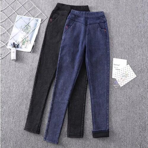 Winter Thinck Velvet Skinny Warm Pencil Pants Women High Waist Elastic Waist Imitation Jeans Plus Size Woman Leggings Trousers