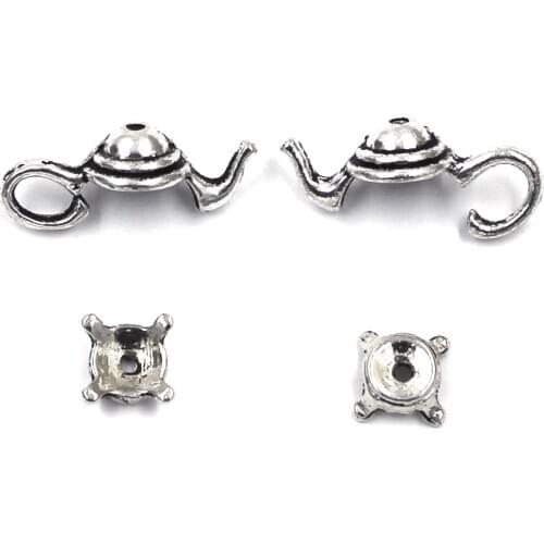 10Sets End Beads Cap Teapot Tea Pot Silver Tone For Charms Bracelets Jewelry DIY Making Findings 21x9mm