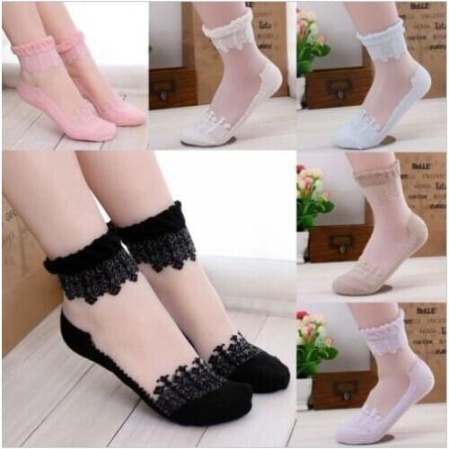 10Pair Lady New Ultrathin Transparent Beautiful Crystal Lace Elastic Short Socks