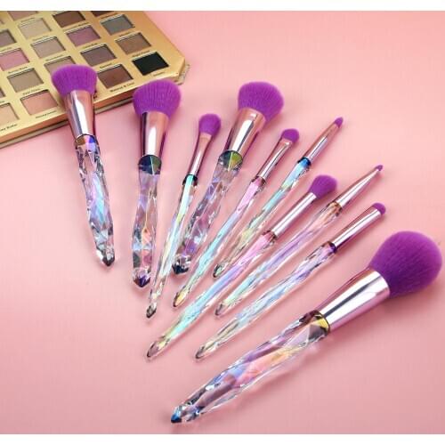 10Pcs Faux Crystal Transparent Diamond Fan-shaped Brushes Women Makeup Tools Set