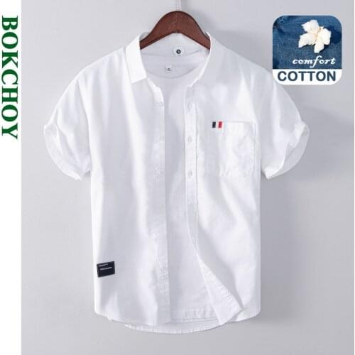 2021 Summer and Spring New Men Casual Short-sleeved Shirt All-match Solid Color White Gray Blue Workwear GC-1611