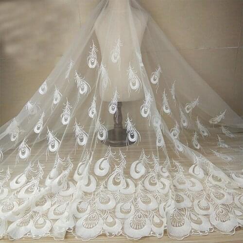 5Yards Exquisite peacock embroidery new lace fabric white fashion costume DIY wedding dress embroidery mesh lace Fabric