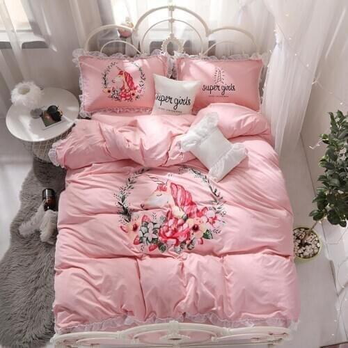 Beige Pink Unicorn bedding Set queen king 4pcs size Bed sheet Fitted sheet Adults Kids Duvet Cover Bed set Pillowcase