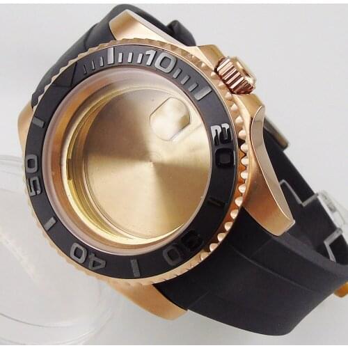 Black Plated 40mm Watch Case fit for ETA 2836 MIYOTA 8215 Sapphire Glass Rubber Mental Back Brushed Insert