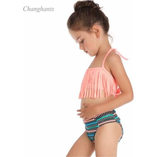 Kids Bikini Set with Tassel Child Two Piece Swimwear Girls Bathing Suit Tankini Baby Swim pool Sandy Beachwear