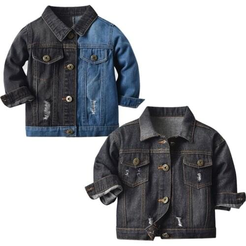 VOGUEON Baby Boy Denim Jackets Kids Stitching Color Tops Autumn Children Warm Clothes Frosted Toddler Daily Wear Fashion Looks
