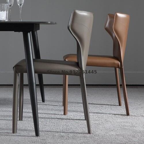 Italian Dining Chair Designer Modern Minimalist Household Custom Armrest Backrest Cafe Hotel Saddle Leather Lounge Chair