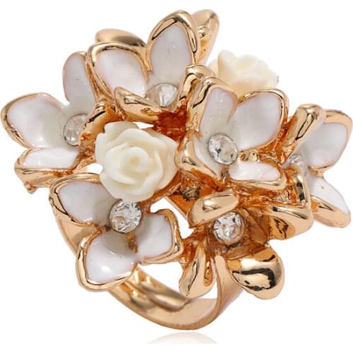 Fashion Luxury Women Party Jewelry Gold Color Crystal Rhinestone Female Wedding Finger Flower Finger Rings