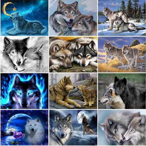 DIY 5D Diamond Painting Wolf Full Square/Round Drill Mosaic Kit Resin Animal Diamond Embroidery Cross Stitch Kits Wall Art Gift