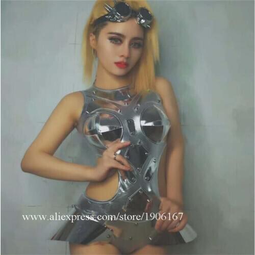 New car model catwalk female clothes song host dance show dj sexy silver high fork conjoined gogo adult costume