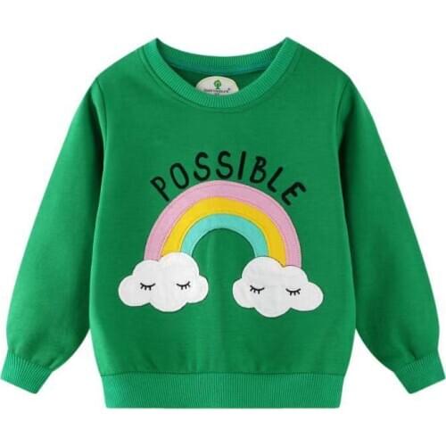 Autumn Spring Girls Cotton Top Baby Clothes Cartoon Rainbow Kids Sweatshirts Hooded Tops