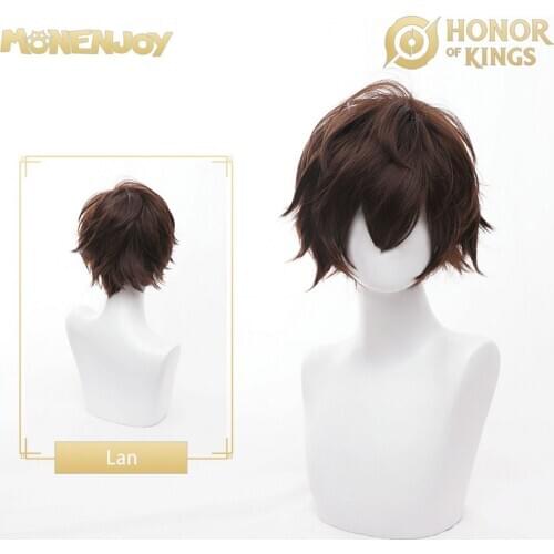 Monenjoy Honor of Kings Lan Cosplay Wig Brown Short Curly Cos Hair