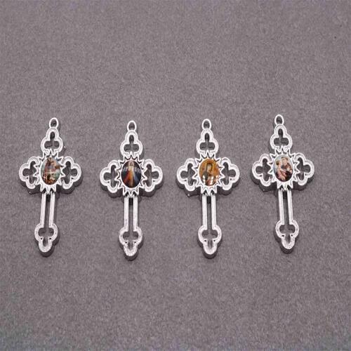 Blue Virgin Icon Christian Jesus Cross Accessories Medal. Catholic icon jesus cross attachment