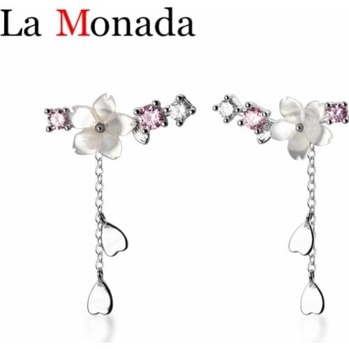 Bohemia Design Shell Flower Tassel Drop Earrings for Women Clear CZ Paved 925 Sterling Silver Jewelry OL Fine Accessories