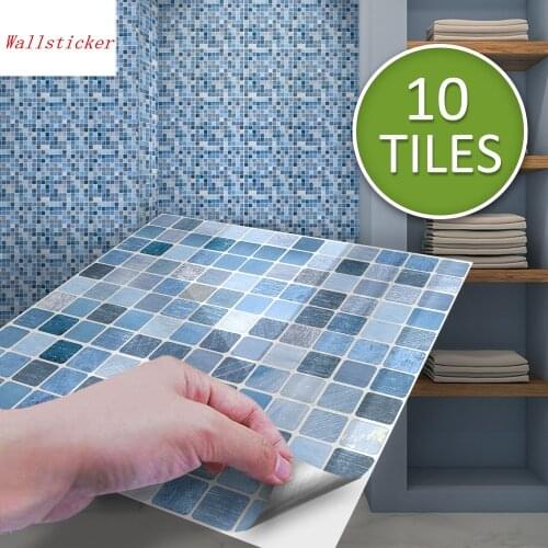 Waterproof light blue metal mosaic restaurant tile sticker Kitchen oilproof Refurbished wallpaper Bathroom wall sticker