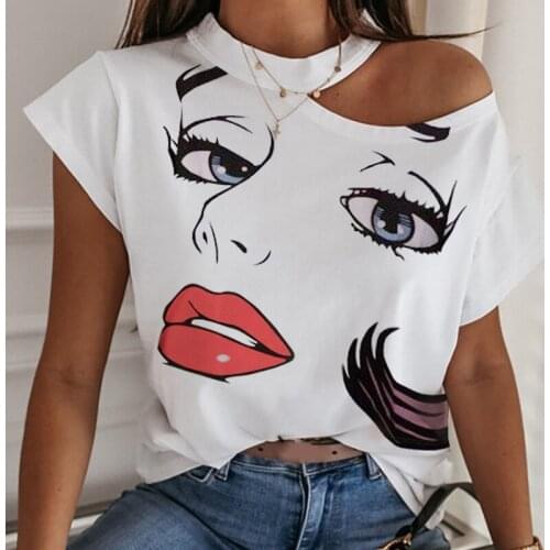 Sexy Off Shoulder Print Blouse Women Shirts New Summer Short Sleeve Tops Casual Loose Halter Backless Ladies Blouses
