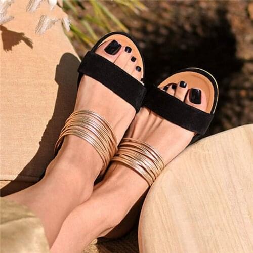 2021 Sandals Womens Leisure Rome Flat Plus Size Flat One Word With Peep Toe Slippers Shoes Retro Roman 35- 43 Drop #0709