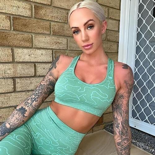 Seamless Suit For Yoga Fitness Cross Back Bra Leggings Gym Clothing Sports Tights Line Pattern Two Piece Set Woman Tracksuit