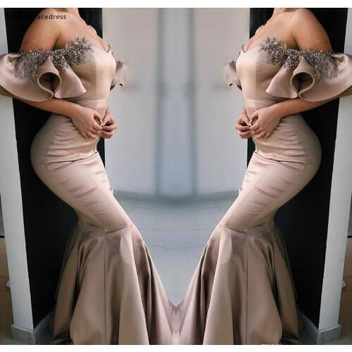 2019 New Arrival Cheap Mermaid Evening Dress Dubai Off Shoulder Holiday Women Wear Formal Party Prom Gown Custom Made Plus Size