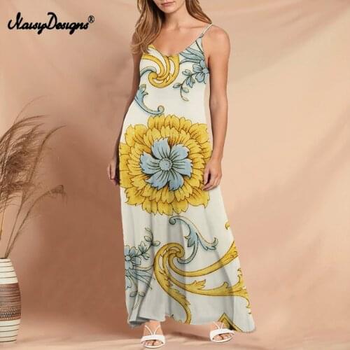 Noisydesigns Sleeveless Dress Women Summer Golden Floral Vintage Luxury European Pattern Long Suspender Skirt Female Boho Party