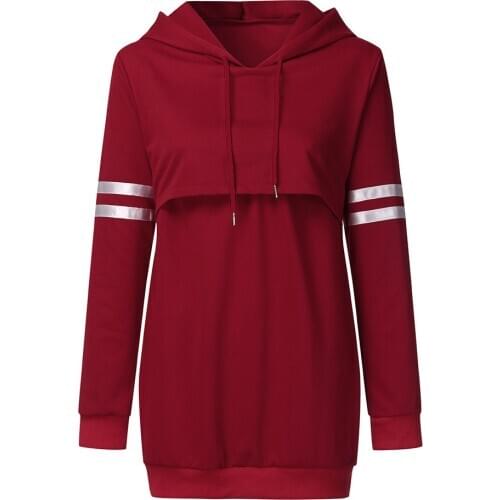 Winter Maternity Tops hoodie Lady Maternity Stripe Print Patchwork Nursing Breastfeeding Hoodie Sweatershirt толстовка оверсайз