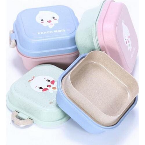 1PC Lovely Wheat Straw Tableware Dinner Set Bento Lunch Case Microwave Oven Double Layers Plastic Food Container OK 0345