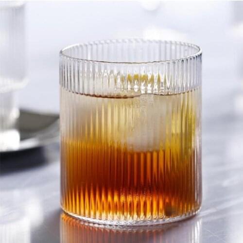 Creative Stripes Water Glass Cup Transparent Whiskey Cup Tea-Cup American Coffee Cup Fruit Tea Cup Milk Juice Cup Cream Drinking
